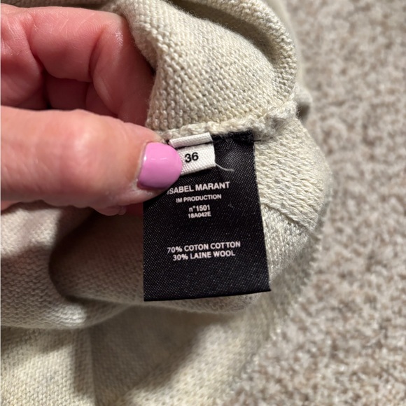 Isabel Marant Etoile Distressed Crewneck Cotton-Wool Sweater Light Gray Size 36 - Picture 4 of 11